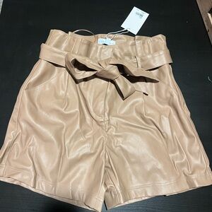 Lucy Paris High Waist Tan Shorts with Bow Belt